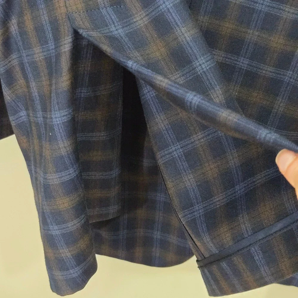Robert Talbott Sport Coat 44T Blue Brown Plaid Carmel Unstructured Blazer 2002